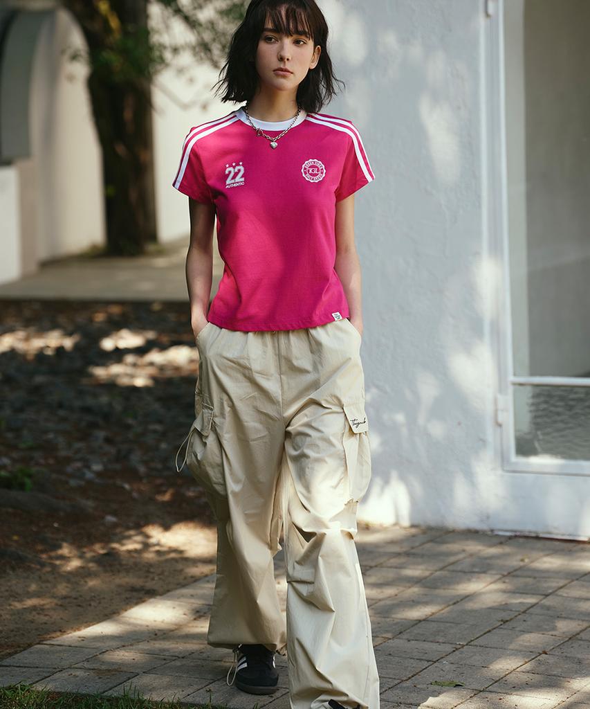 THE GREEN LAB Soccer Football Color Block Short Sleeve T-Shirt [Pink]