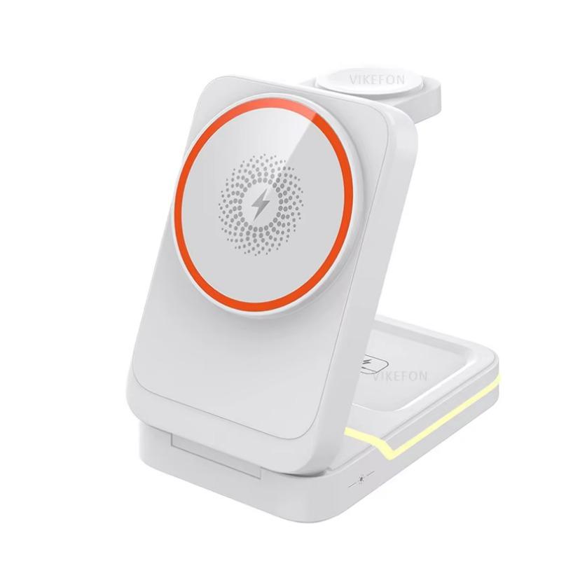 3 in 1 Foldable Travel Magnetic Fast Wireless Charger Stand For Magsafe iPhone 16 15 14 13 12 Pro Apple Watch 2-9 SE Airpods Pro