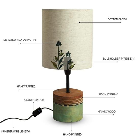 32.3 cm  Dainty Flowers Hand-Painted Wood LED Table Lamp for Bedroom Decor Without Bulb Lamps for Living Room Decorative Bedside for Home Gift