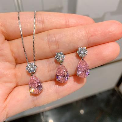 Jewelry Tide Simulation Pink Diamond Drop Pendant Drop Earrings Set 8 * 12