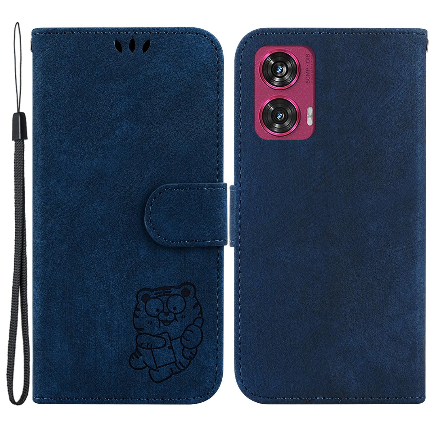 

For Motorola Edge 50 Fusion 5G Wallet Case Cute Tiger Imprint Leather Phone Cover Dark Blue