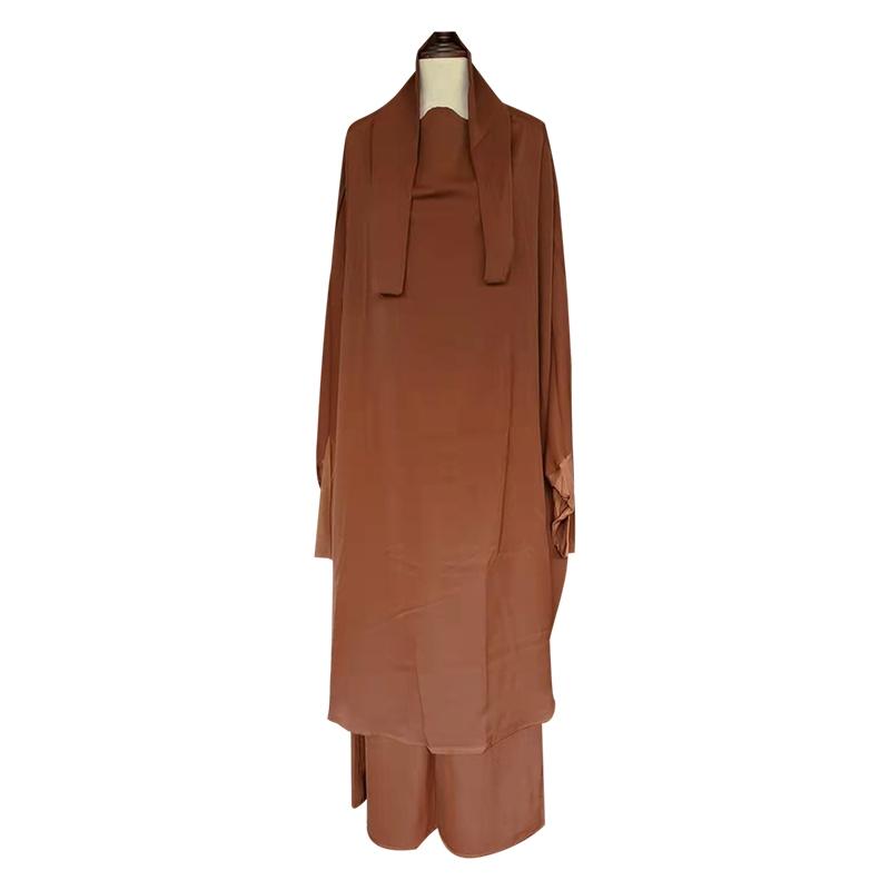 Large Hem Solid Color Robe Dress Hood Set Muslim National Costume