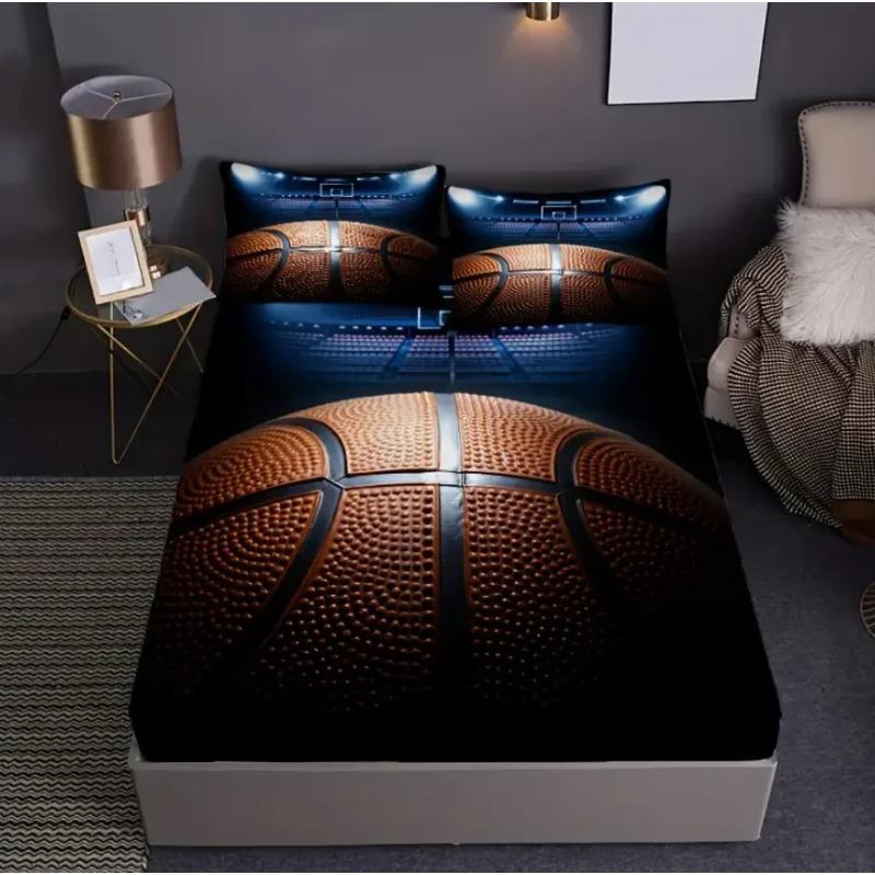 2/3pcs Gymnasium Basketball Spotlight Sports Competitive Sports Print Fitted Sheet Set (1* Fitted Sheet + 1/2*Pillowcases