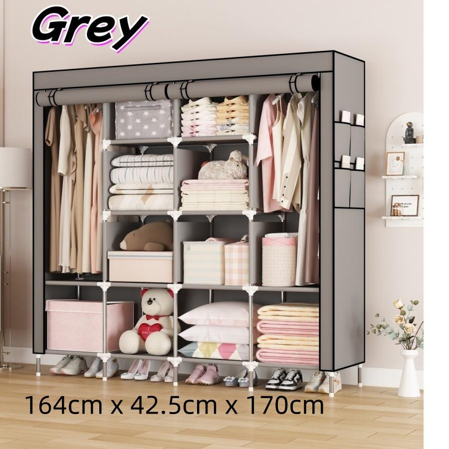 Multi-layer Wardrobe: Metal Coat Rack with Hangers & Storage Shelves for Dorms and Rentals