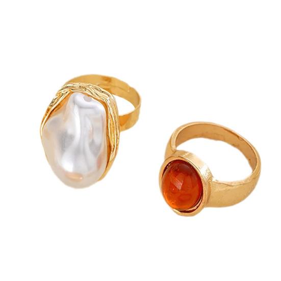 8Pcs/Set Women Stackable Rings Elegant Flower Irregular Faux Pearl Ring Retro Faux