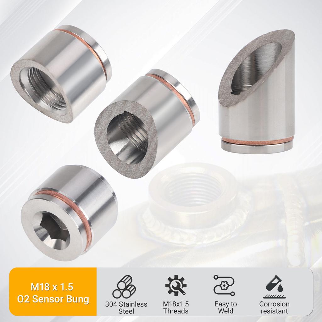 Oxygen Mounting Bungs and Plugs Adapter M18X1.5 Weld Stainless Steel O2 Oxygen Sensor Bung Flat Or Notched Style Or 30 45 Degree