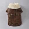 Cappotto con Collo di Pelliccia e Giacca per Cane Piccolo Pelle Lusso Autunno Inverno Caldo Abbigliamento Salsiccia per Animali Domestici S 3XL Bulldog Chihuahua Costumi per Gatti