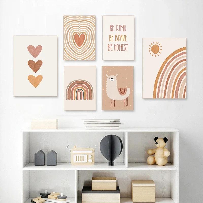 Nursery Wall Pictures Love Canvas Painting Sun Rainbow Prints Alpaca Bear Posters And Prints Nordic Paintings Kids Room Decor