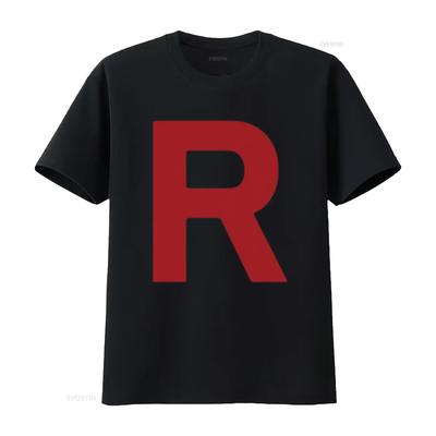 Camiseta de Disfraz Inspirada en el Equipo Rocket para Adulto Halloween Para Hombres Negra Pequeña vintage Lavada Top Para Uso Diario Suave Cómodo