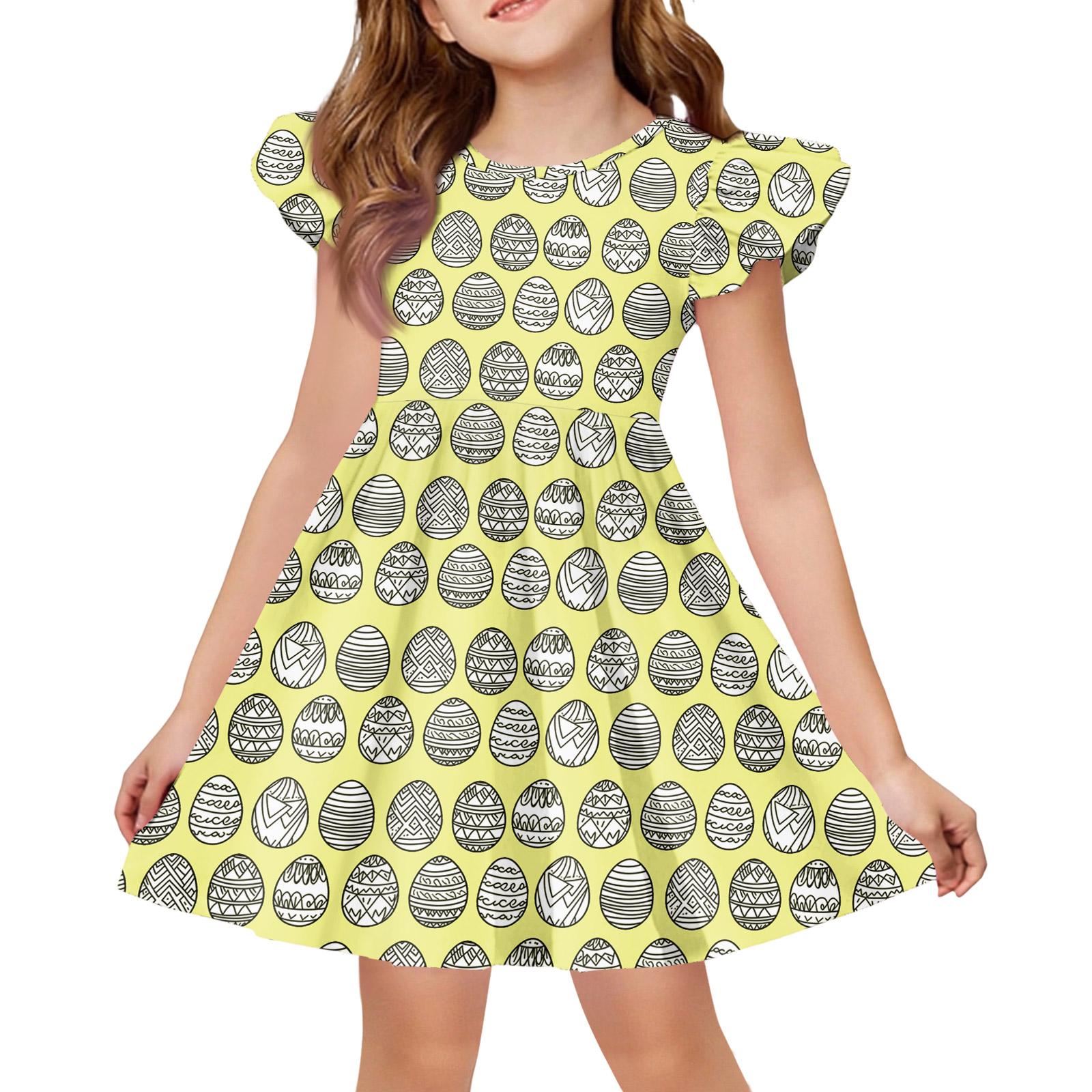

Girls Summer Princess Dress - A-Line T-Shirt Dress Easter Day 160 жовтий