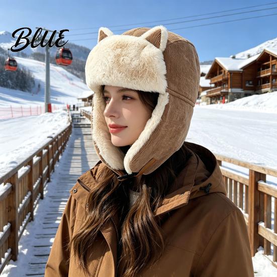 Winter Gifts for Women Ear-Flap Hat, Cute Cat Ear Trapper Warm Plush Thermal Protection Hats Lined Windproof Cap, Ushanka Hat Cold Weather Riding