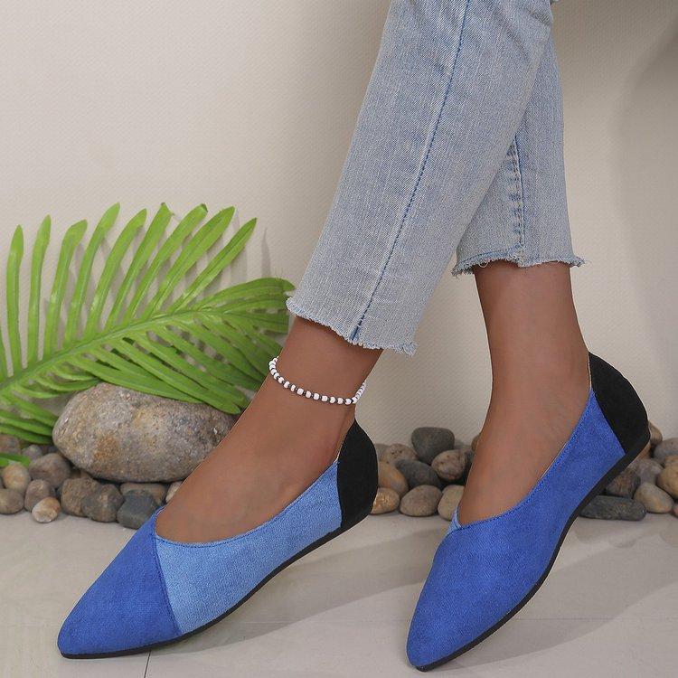Women's Solid Color Large Size Slip-on Pointed Toe Color Matching Flat Bottom Shallow Mouth Comfortable Casual Shoes