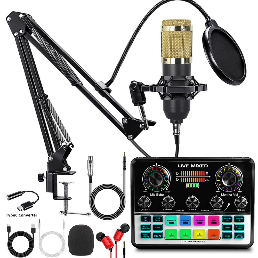 Custom Condenser Microphone & Sound Card Set for Podcasts, Live Broadcasts & Computer Use (v8)