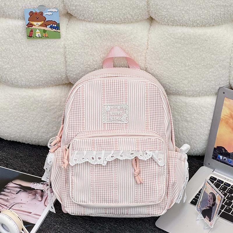 Simple casual striped schoolbag Female junior high school student backpack Large capacity class commuter travel backpack