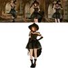 Black Lace Mesh Witch Tailcoat Dress Costume For Halloween Party Cosplay