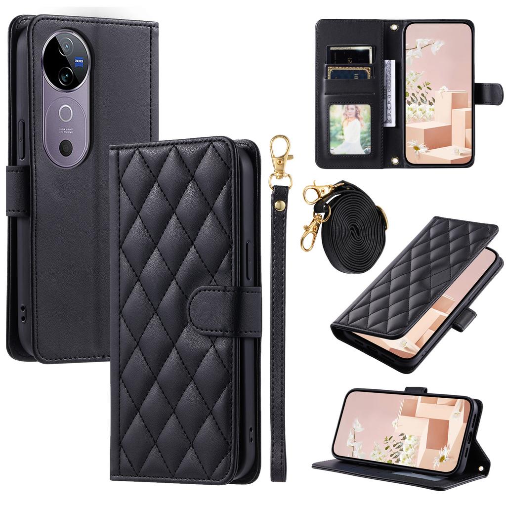 Leather Case for vivo T3 Ultra 5G/V40 Pro 5G/V40 5G/S19 Pro 5G Wallet Rhombus Grid Phone Cover