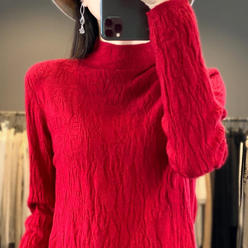 

YYFS Жіночі модні повсякденні одноколірні светри з принтом осінь-зима з довгим рукавом напівводолазка XXL червоний