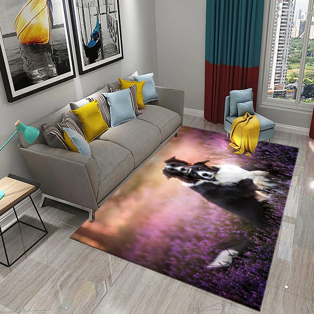 Hundefußabdruck Blumenmuster Teppich Süßer Welpe Blumenteppich Haustier Tier Rechteckige Bereichsteppiche für Erwachsene Yogamatten Wohnzimmer Dekoration Fußmatte