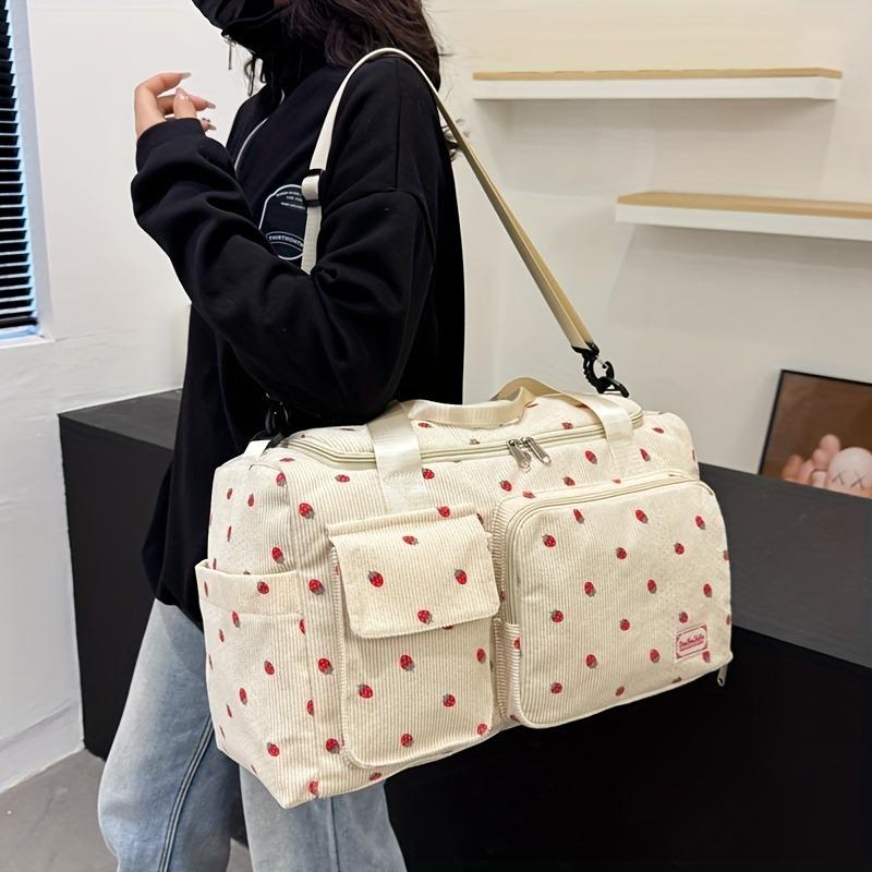 Large Capacity Strawberry Print Duffel Bag with Multiple Compartments - Durable Nylon Casual Gym & Travel Bag, Reinforced Handles & Secure Zippers