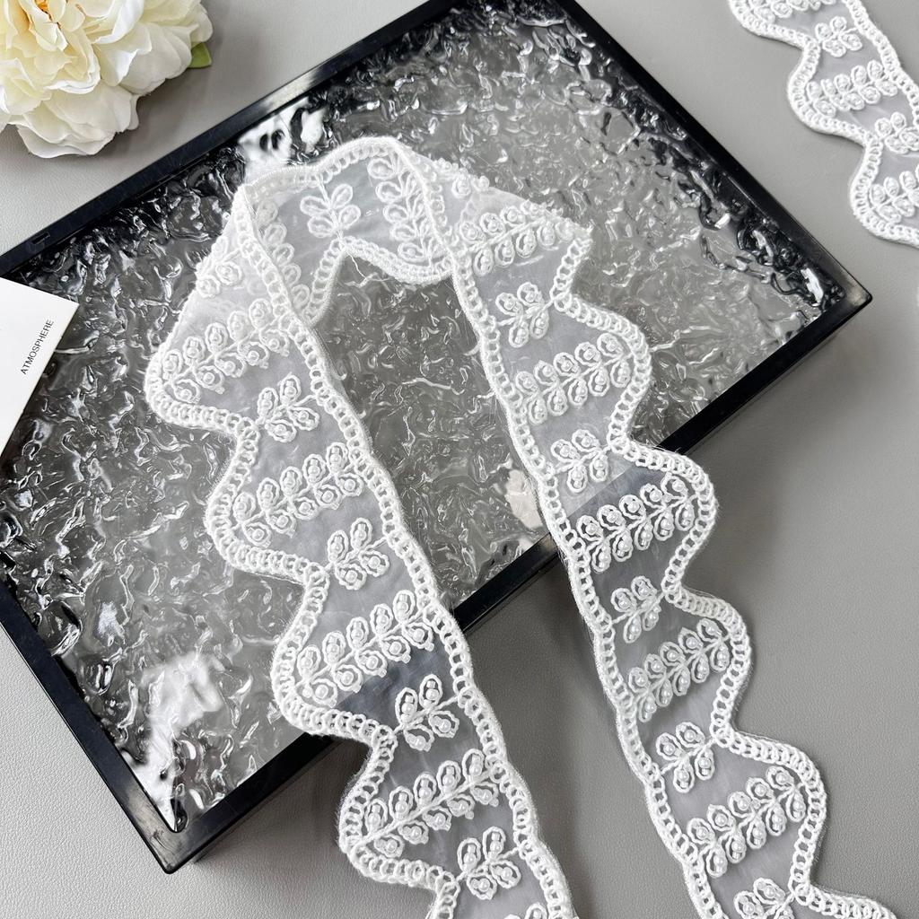 White Organza Handmade Beads Embroidered Barcode Clothing Lolita Wedding Dress Decorative Accessories Lace