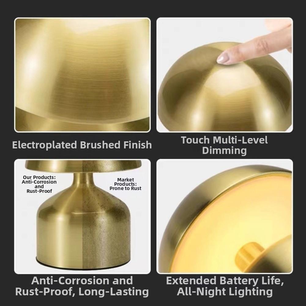 Metal Shade Mushroom Shape Table Lamp USB Rechargeable Reading Bedside Lamp  Hotel Room Use
