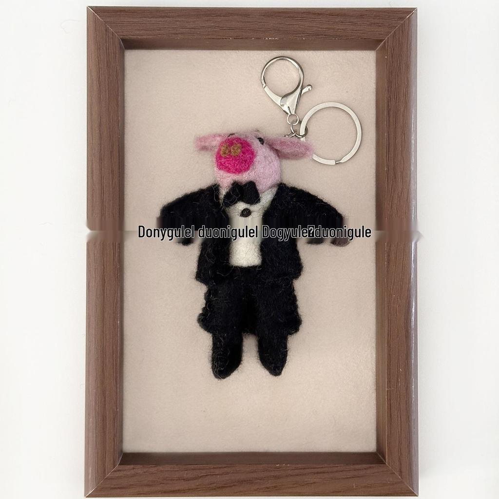 Nepal Handmade Wool Felt Pig Couple Keychain & Car Charm Ornament Gift