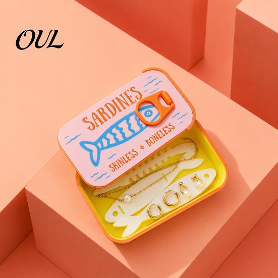 Skurriler Schmuckbehälter Sardinendose mit Fischgräte, PLA Kompakte Größe Vintage Dekorative Kosmetiktisch-Accessoire-Aufbewahrung, Tragbare Aufbewahrung
