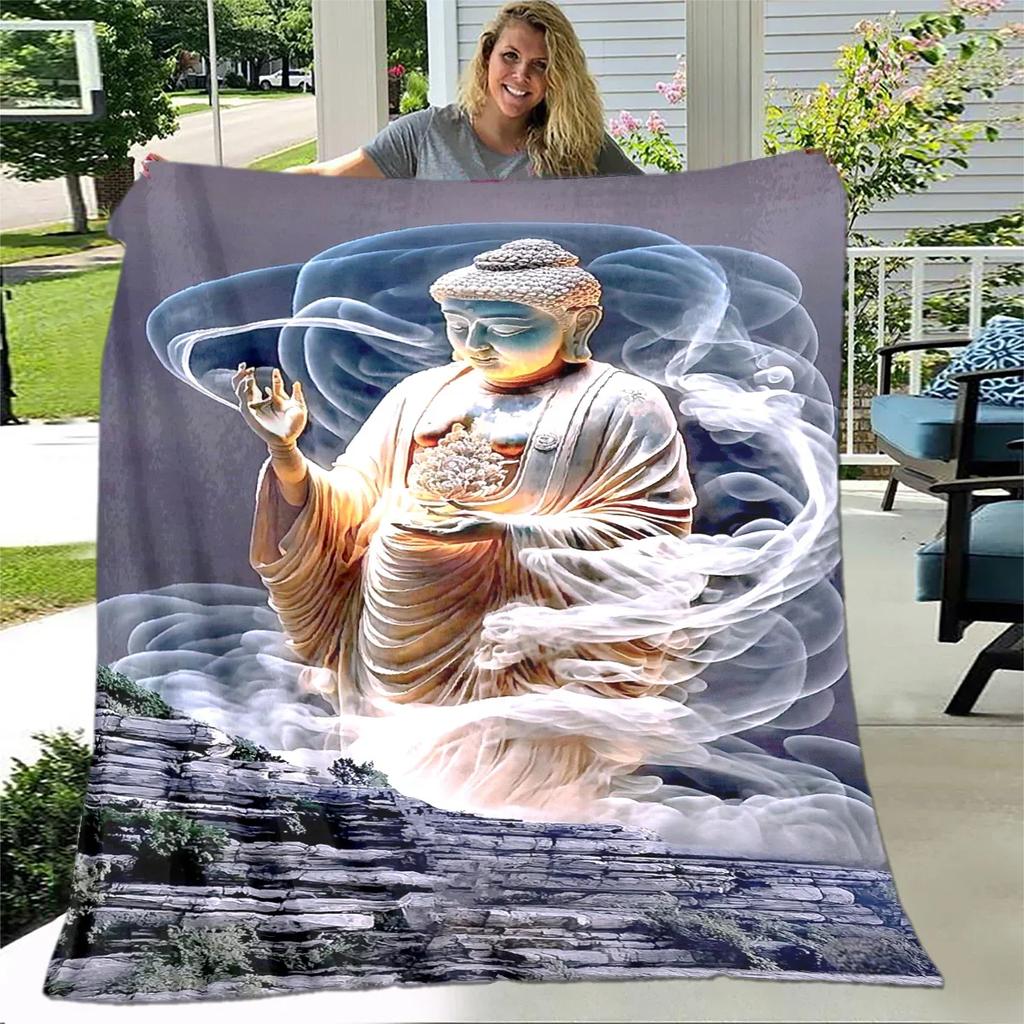 Buddha Sakyamuni Buddhisme Tro Religion Blødt Plys Tæppe, Flanel Tæppe Kastetæppe til Stue Soveværelse Seng Sofa Bed