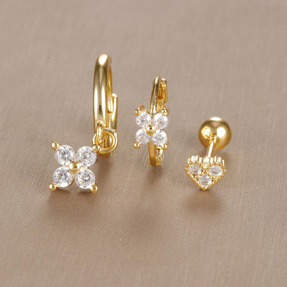 3-teiliges Vintage-Design-Set mit vier Zirkonia-Creolen für Frauen, winziger Knorpelpiercing-Ohrring aus Edelstahl, Schmuckgeschenk