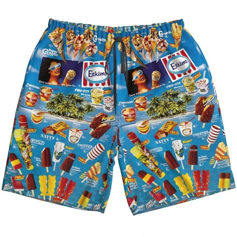 Drukowane 3D Zimne Lody Spodenki Plażowe Męskie Hawajski Wzór Lodów Krótkie Spodnie Letnie Codzienne Luźne Kąpielówki Streetwear