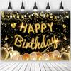 Gold Glitter Happy Birthday Party Backdrop For Photo Black  Happy Birthday Adult Theme Party Decoration Supplies DIY Backdrops