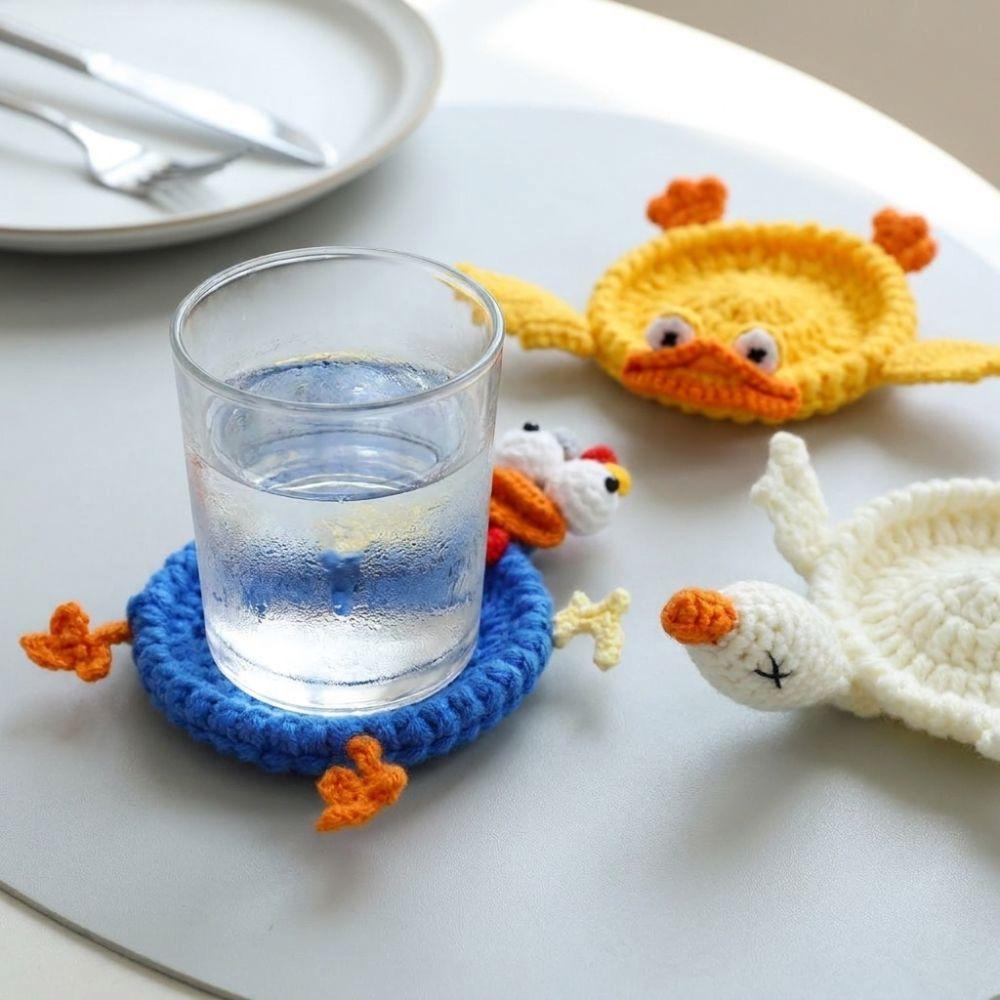 Finished Crochet Animal Coaster Heat Resistant Water Cup Mat Cute Knitted Cup Mat Home Decor