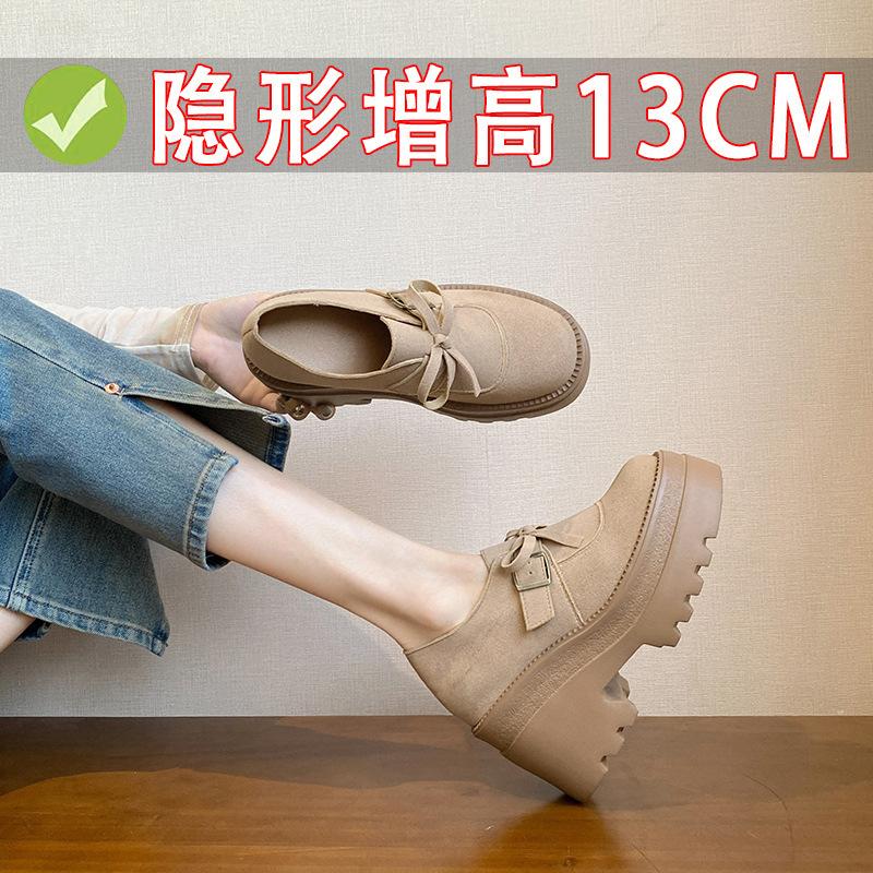 

13Cm women s autumn and winter fashion small men s small leather shoes single shoes inner height increase thick sole women 33 хакі