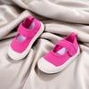 2025 Girls' Rose Red Canvas Velcro Soft Sole Shoes - Breathable Indoor Shoes for Babies and Kindergarten Children