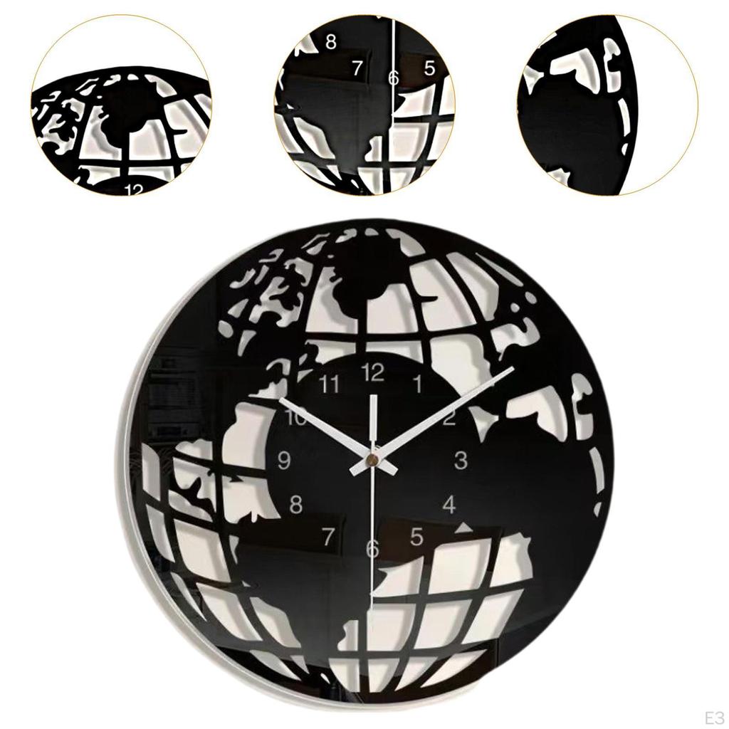 Acrylic Wall Clock with World Map Pattern, Movement, Silent, No Ticking, Home Decoration for Dining