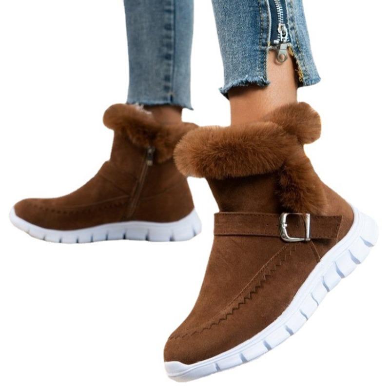 European and American Foreign Trade Short Tube Lace-up Wool Snow Boots Women's Cross-border New Winter Thickened Solid Color Velvet Warm Cotton Shoes