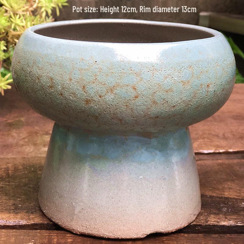 Handmade Medium-Sized Ceramic Pot with Feet – Succulent Planter in Breathable Colored Glaze Coarse Pottery.