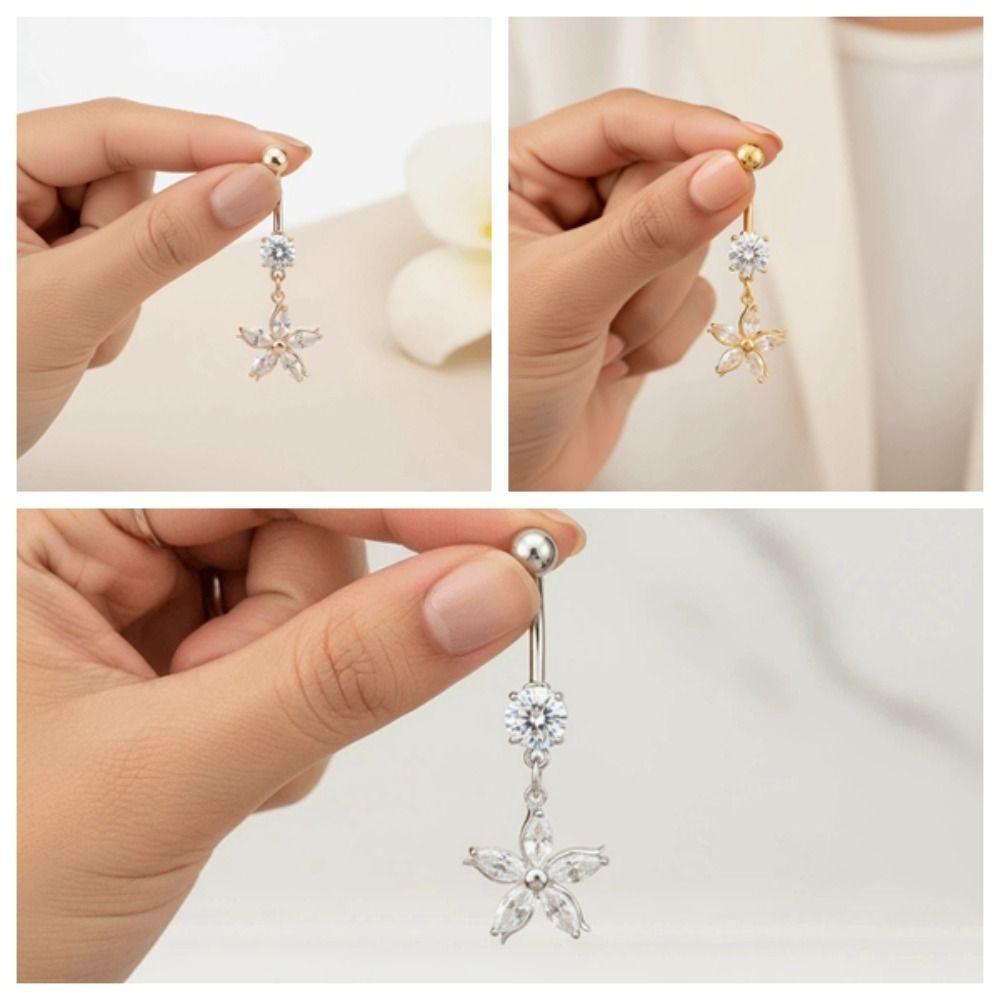 Dual Color Rhinestone Piercing Belly Dangled Design Flower Rhinestone Belly Ring  Seaside Vacation