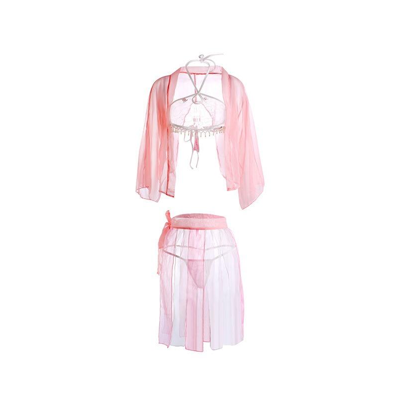 Sex Underwear Pearl Tassel Hanfu Enchanting Tulle Perspective Temptation Belly Pocket Tied Skirt Exotic Suit