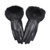 Women's Winter Velvet-Lined Lambskin Gloves - Korean Style, Windproof, Cute Rabbit Fur, Touchscreen Compatible.