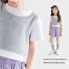 Tutuxiaoxiang Girls' Dopamine Color-Block Faux Two-Piece T-Shirt