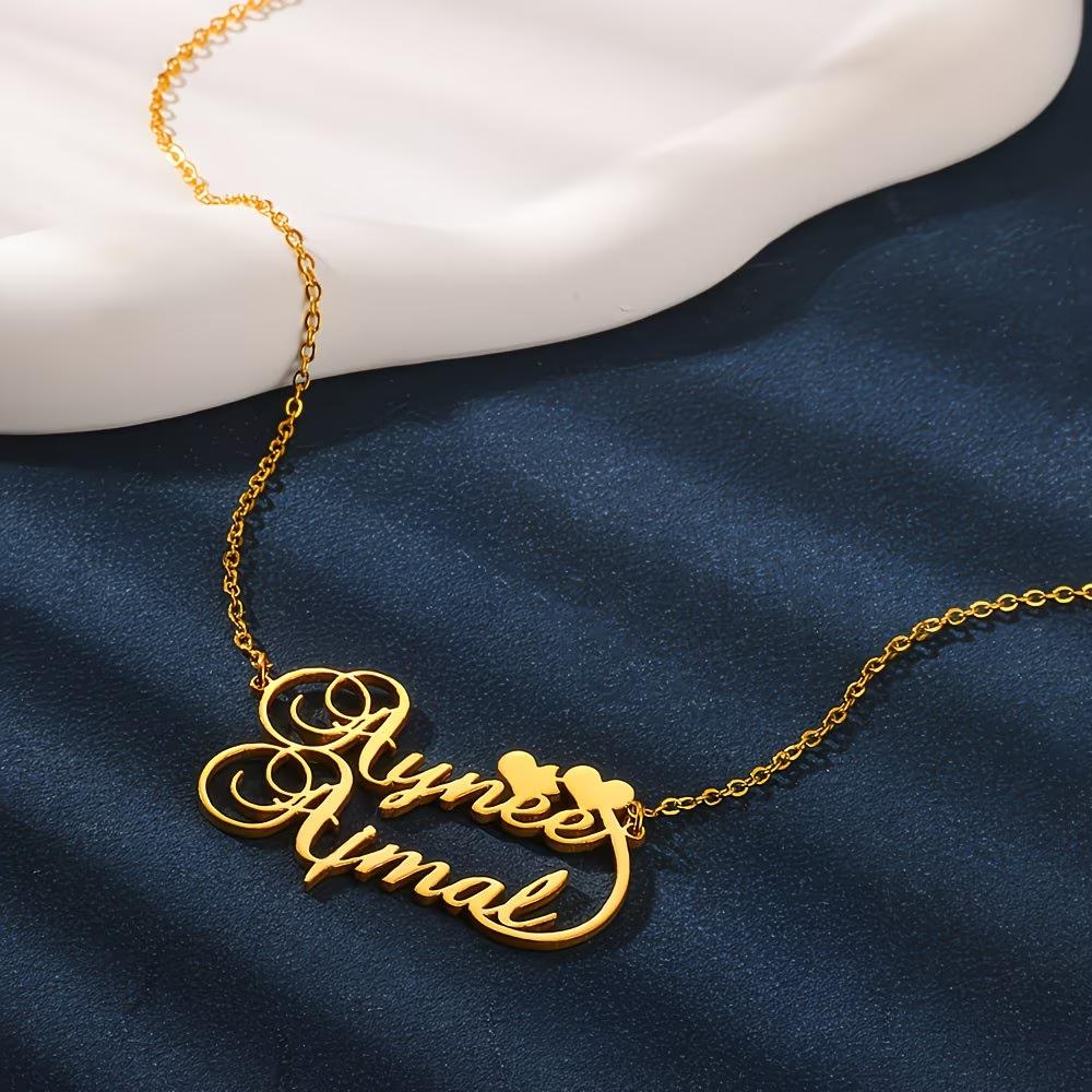 Custom Couple Double Name Necklace With Hearts Personalized 2 Names Pendant Romantic Anniversary Jewelry Gift For Lover Partners