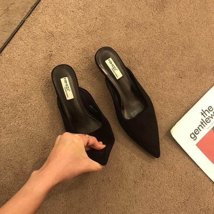 Fashion Pointed Toe Leopard Slippers Women Low Kitten Heel Flock Summer Slides Shoes Sexy Leopard Sandals Slingback Pumps Slippers Women