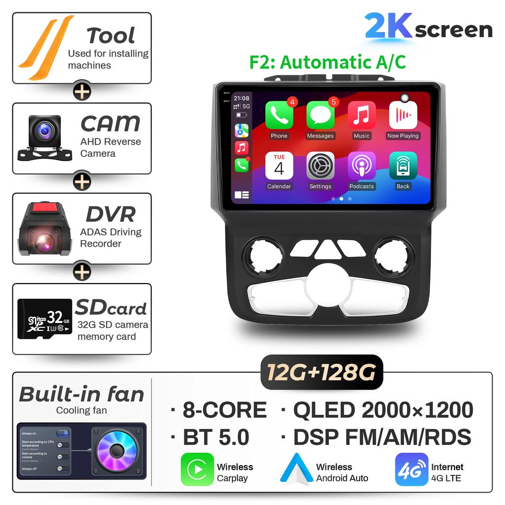 9"  Car Radio For Dodge RAM 1500 2500 2013-2019 Android 16 Wireless BT Carplay Multimedia Navigation Touch 2K QLED Screen