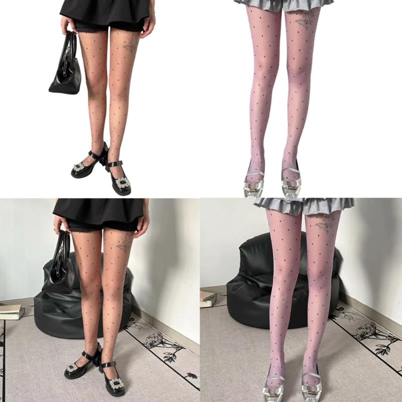Women Thin Candy Colored Stockings Small Dots Print Sexy Sheer Pantyhose Tights