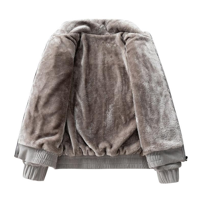 Men's Autumn Winter Corduroy Stand Collar Cotton Jacket Plush Lined Thick Warm Casual Cooton Coat Male Clothing