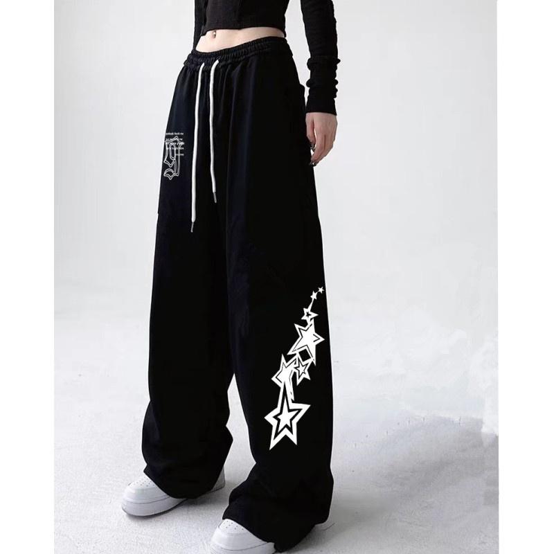 Letter Star Print Design Sweatpants Women Street Style Wide Leg Pants Women Spring Summer Trendy Long Trousers