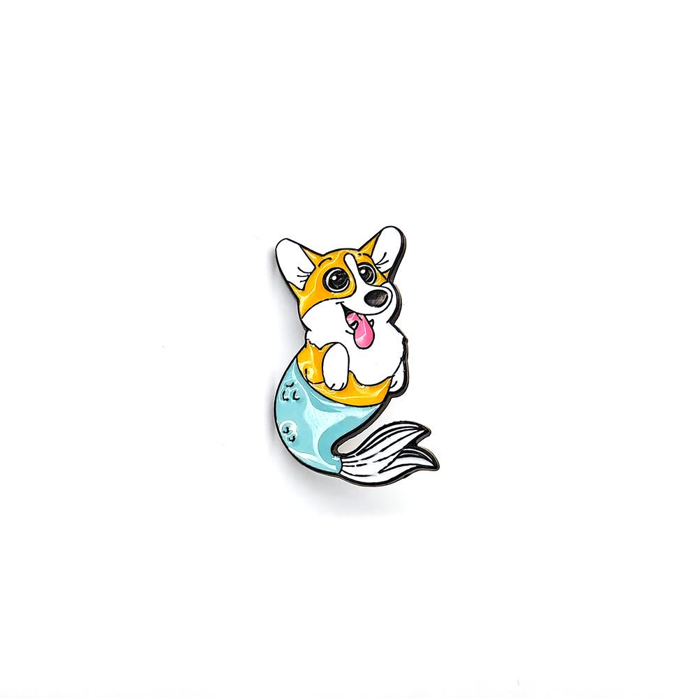 Cartoon Mermaid Puppy Brooch - Creative Metal Badge Accessory for Backpacks
