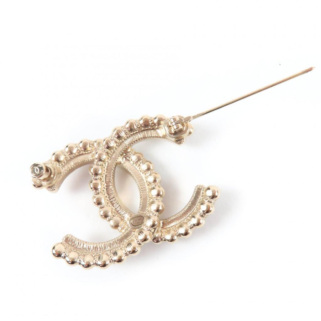 Excellent CHANEL Brooch COCO Mark Black Stone Clear Stone Large Size Gold A22B Used