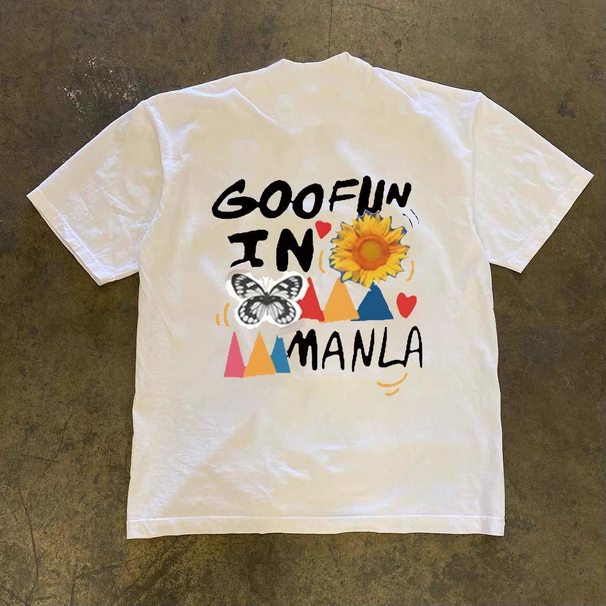 

American heavyweight pure cotton summer design new Tshirt with retro letter print versatile and loose round neck harajuku S